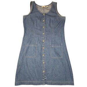 Eddie Bauer Blue Denim Jean Cottage Core Dress 90s Vintage, MEDIUM Preppy Casual